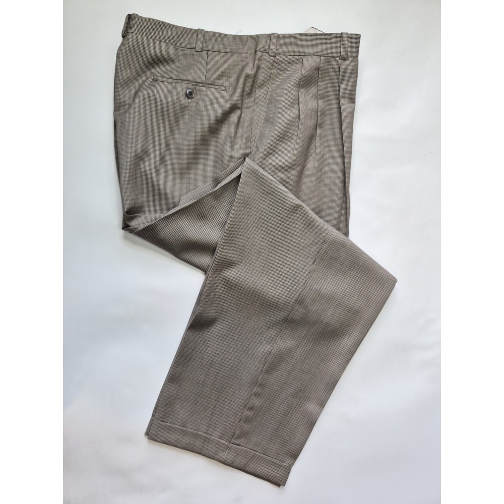 Vtg Bespoke Men's Pleated Wool Dress Pants 40x31 Beige Houndstooth